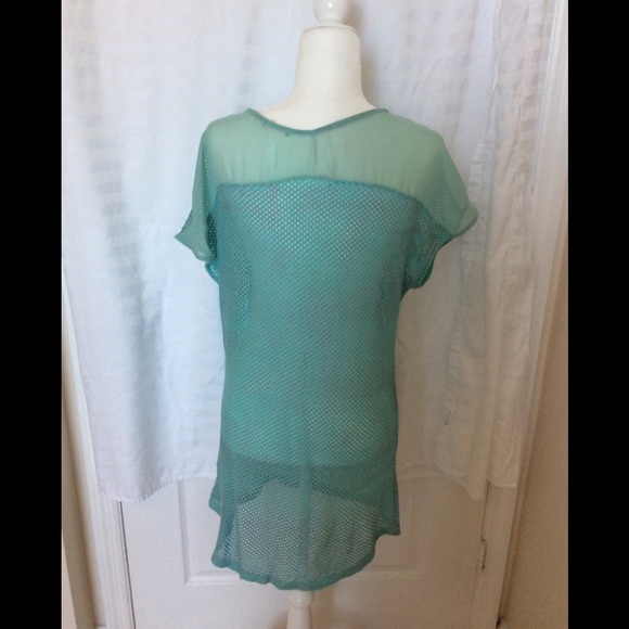 Pleione Perforated Metallic Seafoam Green Tunic - Picture 3 of 7